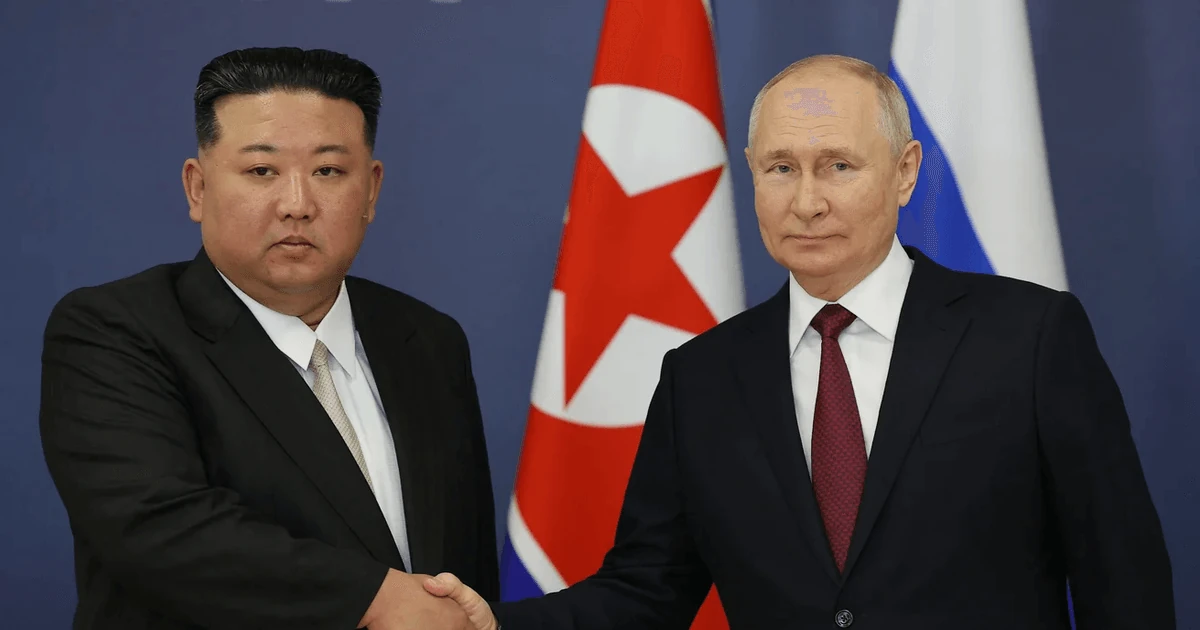 Кім Чен Ин та володимир путін під час зустрічі на космодромі «Східний», 13 вересня 2023 року